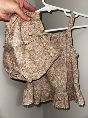 Jamie Kay Girls Floral Tank Top & Bloomers Set in Beige Brown